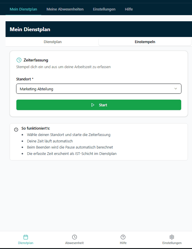 Mitarbeiter-App Interface